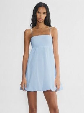 Aritzia Sunday Best Sz M Elio Poplin Bubble Skirt Cotton Baby Blue Mini Dress
